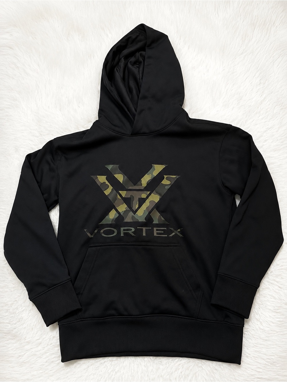Vortex Youth Black Hoodie with Camo Logo